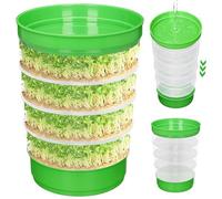 ohbien 4 Tier Microgreens Growing Kit Stackable, Round Kitchen Seed Sprouter Kit with Drain Holes and Tray High Budding Rate Seed Sprouter Tray Easy to Store for Sprouts Beans Broccoli Alfalfa Seeds