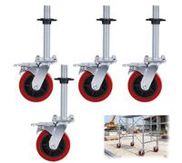ohbien 4pcs Scaffolding Wheels with Locking Brake, 6 inch Scaffold Tower Swivel Castor Casters, Adjustable Legs Heavy Duty Locking Rubber Wheel for Scaffolding Shelves Workbench Replacement Wheels