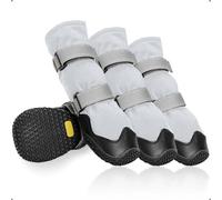 OHCOZZY Anti-Slip Dog Shoes with Reflective Straps, High Dog Boots Waterproof, Wear-resistant Leather Rubber Sole Dogs Paw Protector for Small Medium Large Dogs 4 Pcs(S, Grey)