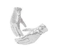 OHEETU 1 Pair Silver Sequin Gloves Sparkly Dance Mittens Costume Accessory for Cosplay Masquerade Halloween