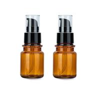 OHEETU 2 PCS 60ml 2oz Amber Plastic Travel Bottles Leakproof Pump Bottles Lotion Emulsion Dispenser Jar Cosmetics Containers with Black Pump for Essential Oil Blends Emulsion Essence Body Wash