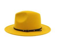 OHEETU 23Inch Yellow Fedora Hat with Belt Buckle Adjustable Wide Brim Felt Panama Hats Unisex Trilby Caps Church Jazz Cap