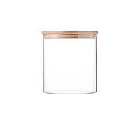 OHEETU 250ML/8.5oz Empty Clear Cylinder Glass Food Storage Container Jars with Wood Lid Airtight Kitchen Canister for Sugar Coffee Bean Cookie Candy Tea
