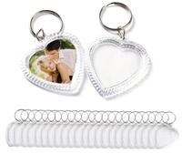 OHEETU 25Pcs Clear Acrylic Blank Photo Keyrings - Heart Shape DIY Photo Keychains with Snap-in Insert Personalized Keychain Picture Frame for Gifts Key Holders and Crafts