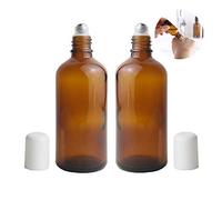 OHEETU 3PCS 100ml/3.4oz Roller Bottles Empty Amber Glass Roll on Bottles with Stainless Steel Roller Balls Refillable Sample Travel Containers for Essential Oil Perfume Lip Balms