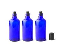 OHEETU 3PCS 100ml/ 3.4oz Roller Bottles Empty Refillable Blue Glass Roll-on Bottles with Stainless Steel Roller Balls and Black Cap for Essential Oil Lip Balms Attar Travel Container