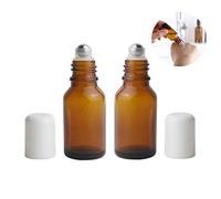OHEETU 3PCS 15ml/0.5oz Roller Bottles Empty Amber Glass Roll on Bottles with Stainless Steel Roller Balls Refillable Sample Travel Containers for Essential Oil Perfume Lip Balms
