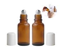 OHEETU 3PCS 20ml/0.67oz Roller Bottles Empty Amber Glass Roll on Bottles with Stainless Steel Roller Balls Refillable Sample Travel Containers for Essential Oil Perfume Lip Balms