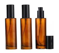 OHEETU 3Pcs 60ml 2oz Amber Glass Pump Bottle Refillable Travel Cream Lotion Bottle Mini Soap Dispenser Cosmetic Container Vial Jar for Emulsion Essence Liquid Foundation