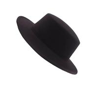 OHEETU Classic Black Wool Fedora Flat Top Hat Wide Brim Church Cap Pork Pie Jazz Hat for Men Women Talent Show Performance Party Wedding