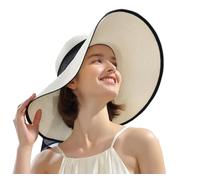 OHEETU Womens Sun Hat Straw Hat Large-Brimmed Protection Floppy Summer Sun Hat Big Bowknot Swimming Beach Fishing Hat Packable Outdoor Travel Hat Khaki