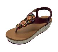 ohemian Ladies Clip Toe Wedge Sandal Open Toe Slip-On Mid Heel Thong Sandals Soft Sole Memory oam Elastic Hook And Loop Summer for ressy Wedding Elegant Vacation Beach rty (Red, 4.5)
