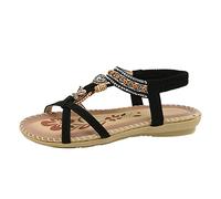 ohemian Women rthopedic Sandals Casual lip-on Sandals with Elastic Ankle Strap Beach Sandal Thong Beaded Wide Width Open Toe Flat Flip Flops Comfortable Outdoor Walking (Black, 7)