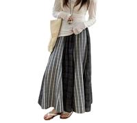 OHERUWKLS Retro Plaid Skirts for Women Spring Fall A Line High Waist Splicing Pleated Long Skirt,Gray,L