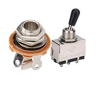 Ohewiiuk 1Pc Guitar 3 Way Toggle Switch, 3 Way Switch with Black Tip Knob & 1x 1/4 6.35mm 2-Conductor Mono Chassis Guitar Jack