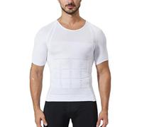 Oheyeseker Men's Compression Shirt Short Sleeve Undershirt Body Shaper Slimming Tee Top Abdomen Tummy Control Shapewear(White，Large