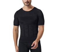 Oheyeseker Men's Compression Shirt Short Sleeve Undershirt Body Shaper Slimming Tee Top Abdomen Tummy Control Shapewear(Black，Medium