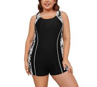 Oheyeseker Womens Plus Size One Piece Swimwear Athletic Racerback Bathing Suits Boyleg Competitive Swimsuit(Black + Print,4XL)