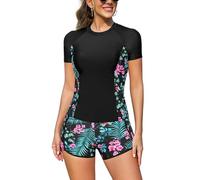Oheyeseker Women's Short Sleeve Rash Guard 2 Pieces Swimsuit Shirt UPF50+ with Board Shorts