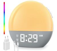 OHFAMO Daylight Alarm Clock, Sunrise Alarm Clock with Digital Dual Alarm | Dual Alarm, 9 Mins Snooze Function, 10 Colors Mood Lamp, 20 Brightness Levels, 24 Natural Sounds and FM Radio for Bedroom