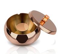 OHFLY Outdoor Ashtray with Lid, Stainless Steel Home Ash Tray Set for Cigarettes, Cool Ashtray for Outside and Indoor Use, Large - Rose Gold