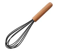 ohfruit 10 Inch Silicone Whisk with Wooden Handle,Cream Mixer Manual Egg Beater Heat Resistant Kitchen Whisk Egg Shaker Mixer, Black Black