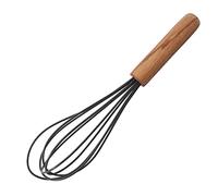 ohfruit 10 Inch Silicone Whisk with Wooden Handle,Cream Mixer Manual Egg Beater Heat Resistant Kitchen Whisk Egg Shaker Mixer, Black Grey