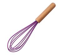 ohfruit 10 Inch Silicone Whisk with Wooden Handle,Cream Mixer Manual Egg Beater Heat Resistant Kitchen Whisk Egg Shaker Mixer, Black Purple
