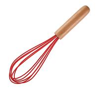 ohfruit 10 Inch Silicone Whisk with Wooden Handle,Cream Mixer Manual Egg Beater Heat Resistant Kitchen Whisk Egg Shaker Mixer, Black Red