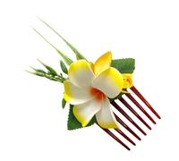 ohfruit Artificial Flower Hairs Comb, Frangipani Design with Soft Cloth, 3D Floral Hair Pin for Updo, Anti Slip Grip for Broken Hair, for Beach Party and Holiday Travel Yellow
