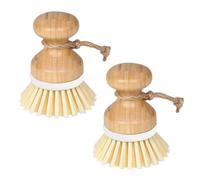 ohfruit Bamboo Dish Brush 2 Pcs Flexible Bristles Stain Removal Pan Scrub Ergonomic Non-slip Bowl Sink Cleaning Scrubber Kitchen Supplies White