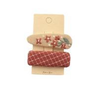 ohfruit BB Hair Clips for Girls, 1 Pair Wide Design with Embroidery Flower, Rounded Edges Comfortable Wear, Metal Non Deform, for Kids Bangs and Side Flyaway, for Daily Styling J