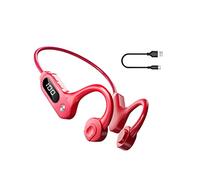 ohfruit Bone Conduction Long Battery Life Wireless Earbuds, Bluetooth-compatible 5.3 Open Ear Earphones, Intelligent Noise Reduction LED Digital Display Waterproof Wireless Headphones Red A