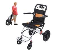 ohfruit Folding Wheelchair for Adults, Utral Lightweight Transport Chair with Handbrake, 12 inch Shock-Absorbing Pump, Safety Strap, Foldable & Portable Travel Wheelchairs for Seniors (UP to 80KG) Bl