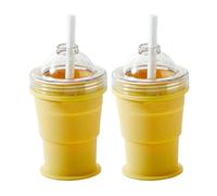ohfruit Ice Ball Cup, 2-in-1 Collapsible Silicone, Foldable Easy Demolding - Sphere Ice Cubes for Whiskey Cocktails Coffee Juice, with Straw and Lid Yellow 2