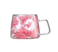 ohfruit Preserved Flower Mug Premium Quality 200ml Floral Glass Real Coffee Cup Double Wall Clear with Insulated Handle Aesthetic Tumbler for Cold Pink 200ML