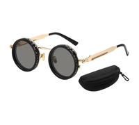 ohfruit Round Frame 1-9 Gear Dimming Polarized Sunglasses for Men Women, ND Filter Lenses with UV Protection, Adjustable Tint Glasses for Driving Fishing Golf Beach Outdoor Sports Black Golden