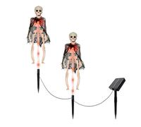 ohfruit Solar Halloween Bat Garden Lights with Realistic Skeleton Design, Waterproof LED Spooky Bat Stake Light for Outdoor Yard Lawn Pathway, Haunted House Decor C 2pcs