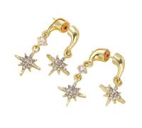 ohfruit Women Star Earrings, Double Eight Pointed Star Drop Earrings, Rhinestone Fully Inlaid, Classic Pin Buckle, for Office Daily Wear and Casual Outing Golden