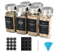 OHHLIHOME 6 Pcs Glass Spice Jars with Lids, 4oz spice jars with label, seasoning containers Set, Comes with spice bottle caps, Silicone Collapsible Funnel,chalk, for Spice Rack, Cabinet, Drawer