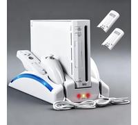ohhnac Wii Console Game Organizer Station,Wii Remote Charger Wii Stand Base, 2 Pcs Rechargeable Battery Compatible with Nintendo Wii Console Nunchuk Kit（White）