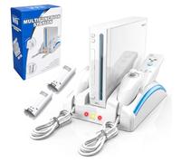 ohhnac Wii Console Game Organizer Station,Wii Remote Charger Wii Stand Base, 2 Pcs Rechargeable Battery Compatible with Nintendo Wii Console Nunchuk Kit（White）