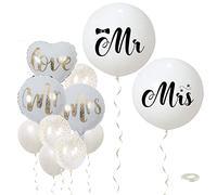 Ohighing 6Pcs Wedding Anniversary Decoration Set, Includes 36 Inch Mr Mrs Balloons, 18 Inch Gold Glitter Mr Mrs Love Balloons, Pearl White & Transparent Balloons with Golden Dots