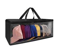 ohihuw Hat Organizer for Closet, 8.6" Width Widened Design, Large Hat Box, Baseball Cap Storage Bag with Carrying Handles & Lid, Solid Structure with Plastic Boards (Black)