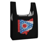 Ohio Brick Map Flag Reusable Grocery Bags Shopping Large Capacity Washable Foldable Tote Bag Fits in Pocket