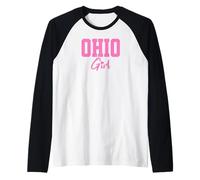 Ohio Girl, Pink Design Cute Midwest Pride State Fun Pink Raglan Baseball Tee