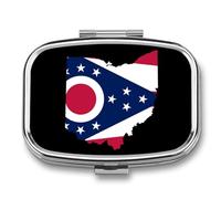 Ohio Map Flag Travel Pill Organizer 2 Compartments Pill Case Pill Box Containers for Purse Pocket