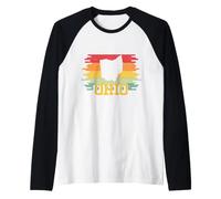 Ohio Retro Vintage Sunset US State Ohio Silhouette Raglan Baseball Tee
