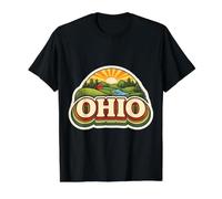 Ohio Souvenir Vacation Memorabilia Badge State Trip Visitor Value Graphic T-Shirt, Men, Black, S