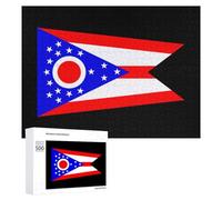 Ohio State Flag Funny Wooden Puzzle with Storage Box Adults Jigsaw Puzzles Challenge for Family Game Birthday Gift